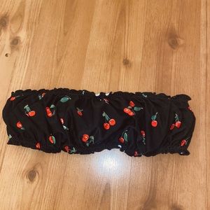 WeWoreWhat Scrunchie Cherries Bandeau Bikini Top in Black
